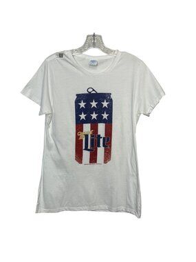 Miller Lite American Flag Tshirt Womens Medium White Port & Company